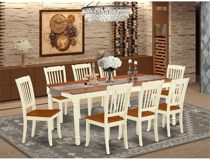 East West Furniture DODA9-BMK-W 9 Piece Dining Room Table Set Includes a Rectangle Wooden Table with Butterfly Leaf and 8 Kitchen Dining Chairs, 42x78 Inch, Buttermilk & Cherry