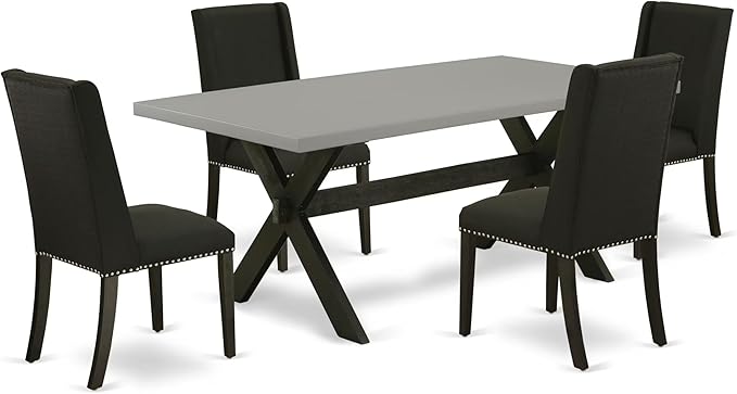East West Furniture X697FL624-5 5 Piece Kitchen Table & Chairs Set Includes a Rectangle Dining Table with X-Legs and 4 Black Linen Fabric Parson Dining Chairs, 40x72 Inch, Multi-Color