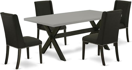 East West Furniture X697FL624-5 5 Piece Kitchen Table & Chairs Set Includes a Rectangle Dining Table with X-Legs and 4 Black Linen Fabric Parson Dining Chairs, 40x72 Inch, Multi-Color