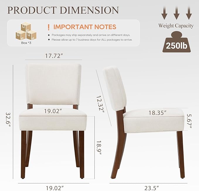 COLAMY Upholstered Dining Chairs Set of 6, Modern Kitchen Chairs with Back, Farmhouse Fabric Side Dining Room Chairs with Wood Legs for Dining Room Kitchen Restaurant, Beige