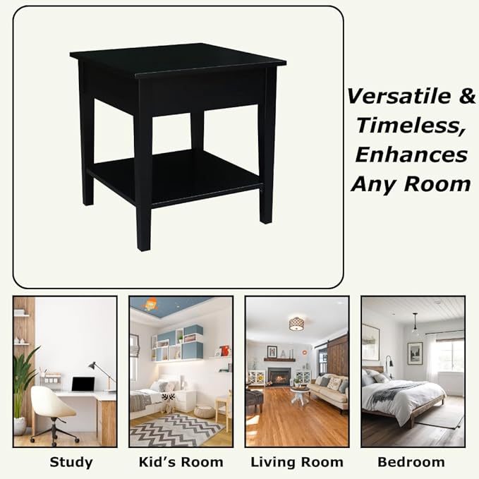 IC INTERNATIONAL CONCEPTS Solid Wood Spencer End Table, Black