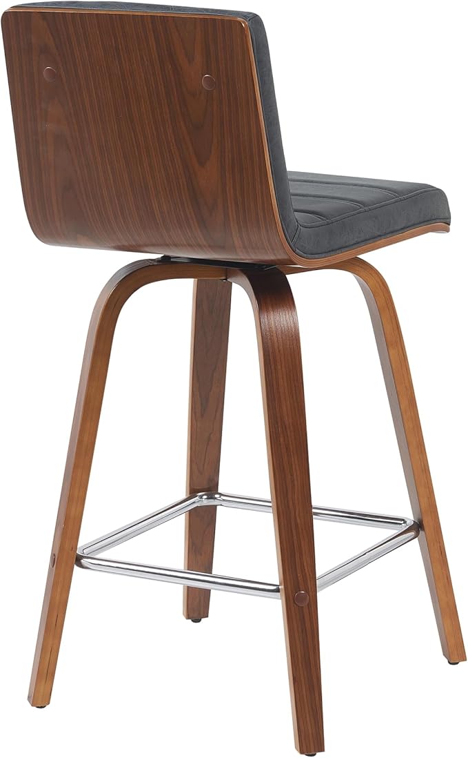 Vienna Modern Counter Height Swivel Bar Stool with Vintage Black Upholstered Seat and Walnut Finished Wood Frame Set of 3