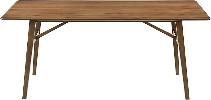 Armen Living Channell Mid Century Modern 5 Piece Walnut Wood Dining Table Set with Blue Fabric