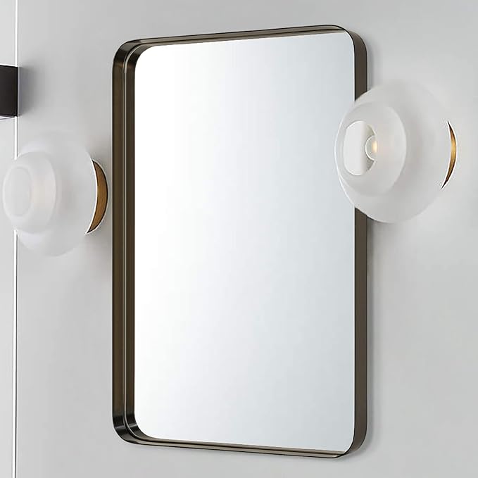 TEHOME 20x30 inch Oil Rubbed Bronze Mirror Dark Bronze Metal Framed Bathroom Mirror for Wall in Stainless Steel Rounded Rectangular Bathroom Vanity Mirrors Wall Mounted