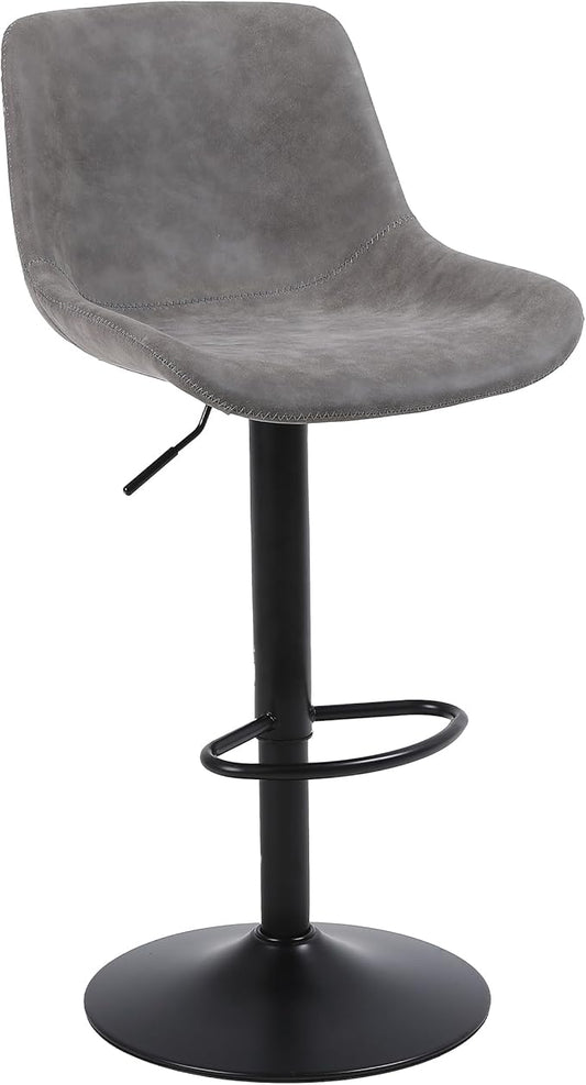 Bar Stools, Swivel Counter Height Barstools with Back, Adjustable Modern Bar Chairs, Tall Armless PU Leather Kitchen Island Stool (Grey, Set of 1)