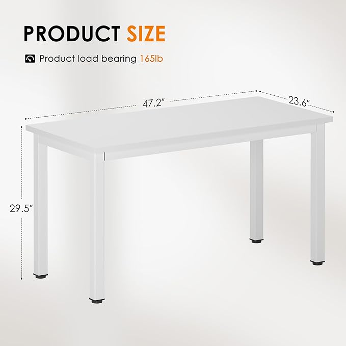 DlandHome 47 inches Medium Computer Desk, Home Composite Wood Board Desk, Decent and Steady Home Office School Desk/Workstation/Table, BS1-120WW White and White Legs, 1 Pack