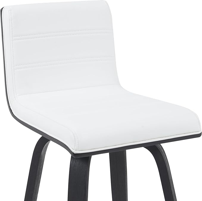 Vienna Modern Counter Height Swivel Bar Stool with Snow White Faux Leather Seat and Black Brushed Wood Frame Set of 4