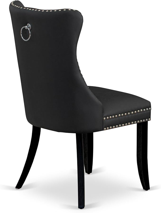 East West Furniture LGDA7-BLK-12 7 Piece Dinette Set Contains a Rectangle Kitchen Table with Butterfly Leaf and 6 Polyester Fabric Parson Dining Chairs, 42x84 Inch, Black