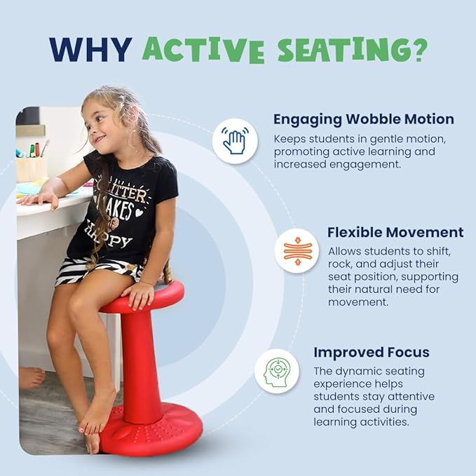 ActiveChairs Kids Wobble Chair, Flexible Preschool & Elementary Classroom Seating, Improves Focus, Posture & Helps ADHD/ADD, Sensory Chair, [Active Fidget Chairs], 14" Stool, Ages 3-7, Black