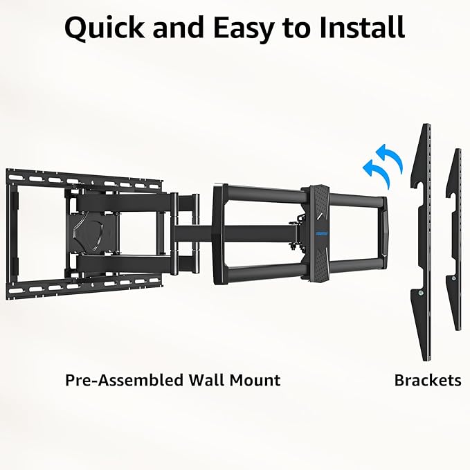MOUNTUP Heavy Duty TV Wall Mount for 47-90 inch Large TVs, Holds 200 lbs, Full Motion TV Mount with Articulating Extension, Swivel & Tilt, Preassembled, Max VESA 800x400mm, Fits 16-24" Studs, MU0015