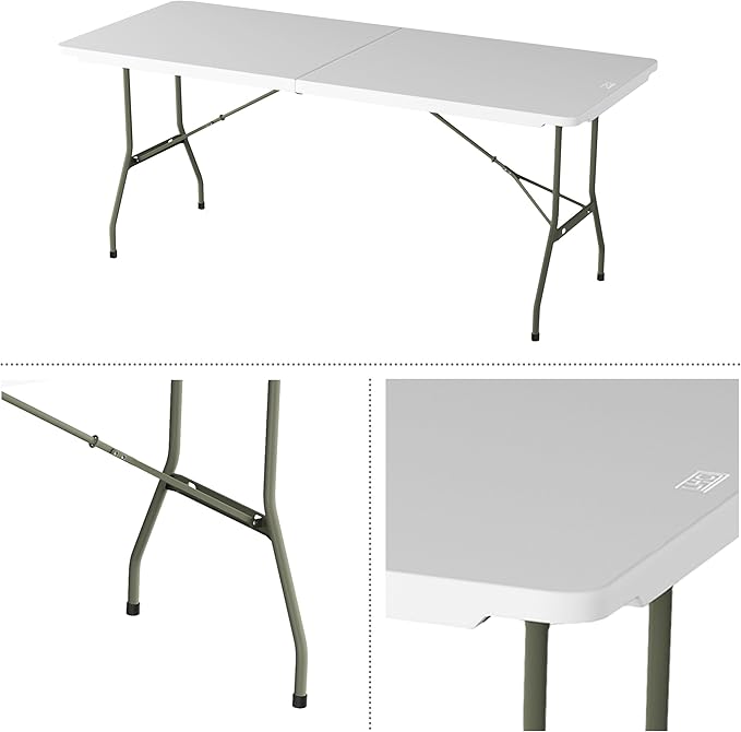 Lavish Home 6-Foot Folding Table - Indoor and Outdoor Table for Camping, Dining, Buffets, Crafts, and Playing Cards - Portable Picnic Table (White)