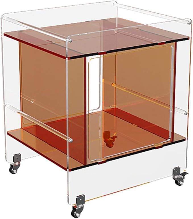Transparent Acrylic Mobile Side Table with Wheels - Multifunctional Storage & Stylish Home Decor (Orange)