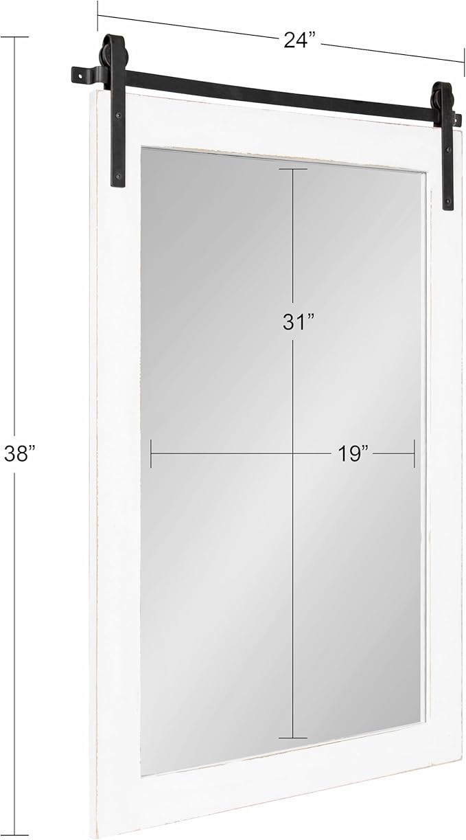 Kate and Laurel Cates Farmhouse Wood Framed Wall Mirror, 24 x 38, White, Barn Door-Inspired Rustic Mirrors for Wall