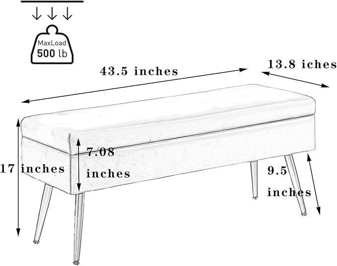 CUYOCA Storage Ottoman Bench, 43.5" Upholstered Entryway Bench, Long Ottoman with Storage for Living Room, Support 660lbs - Fabric Pink