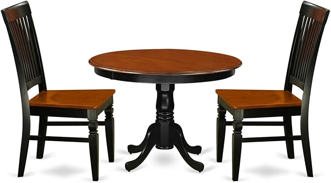 East West Furniture HLWE3-BCH-W 3 Piece Dining Room Table Set Contains a Round Kitchen Table with Pedestal and 2 Dining Chairs, 42x42 Inch, Black & Cherry