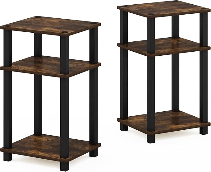 Furinno Just 3-Tier Turn-N-Tube End Table, 2-Pack, Amber Pine/Black