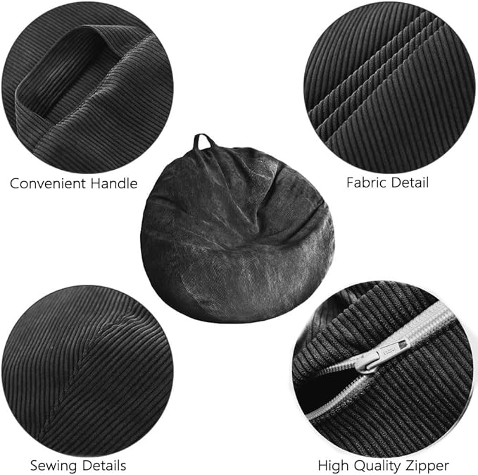 Kisoy Bean Bag Chair Cover (No Filler) Stuffed Animal Storage Bean Bag Cover Pets Dogs/Cats Lazy Beds. Washable Ultra Soft Corduroy Stuffed for Organizing Plush Toys or Textile, Sack Bean Bag