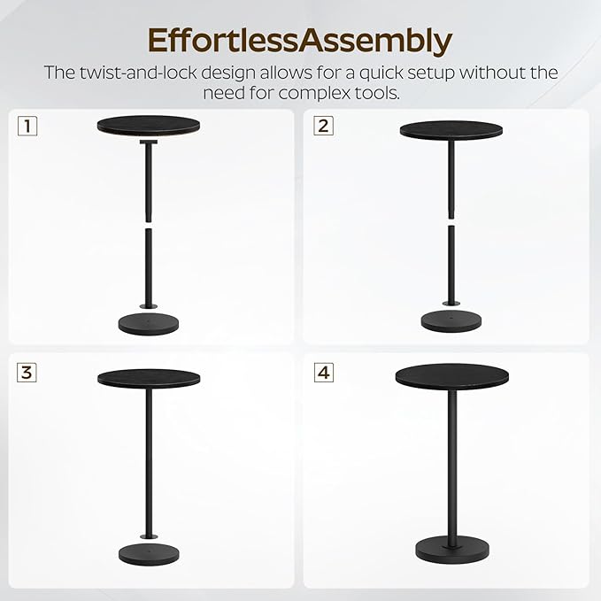 Round Side Table, Drink End Table for Small Spaces, Pedestal Style Martini Side Table in Living Room, Bedroom, Dormitory, Black ET30BB