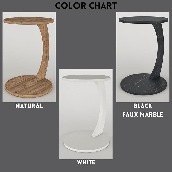 C Shaped End Table for Couch Small Places, Space Saver Round Side Table for Sofa and Bedside with Wheels, Coffee and Eating Snack Time Tray for Living Room, Office (Natural)