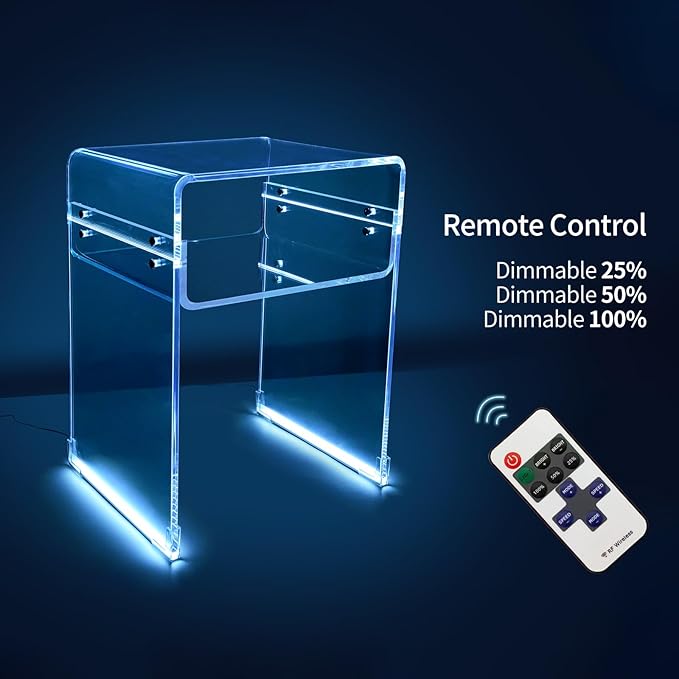 Clear Acrylic End Table 2-Tier Bedside Nightstand for Living Room Bedroom (1, Transparent LED)