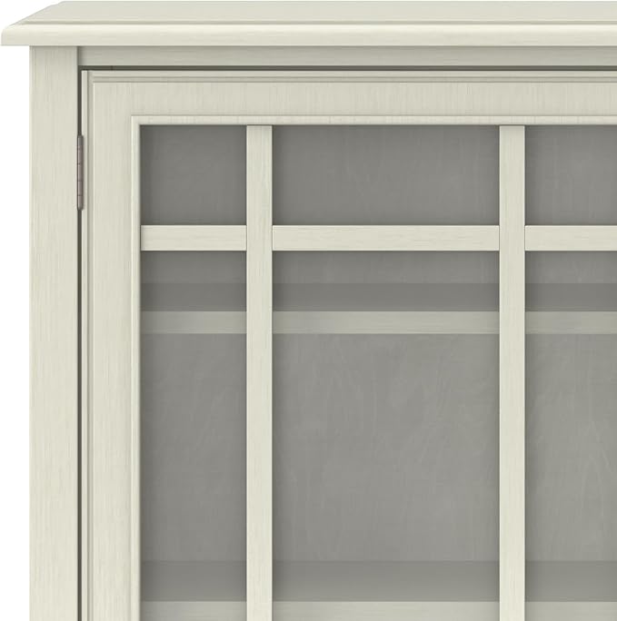 SIMPLIHOME Connaught SOLID WOOD 46 inch Wide Traditional Tall Storage Cabinet in Antique White for the Living Room, Entryway and Family Room