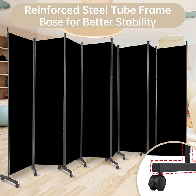 Room Divider 8 Panel Room Dividers/Wheels, Room Divider Panel for Office Room Partitions and Dividers, Portable Partition Wall Divider for Room Separation, Fabric Folding Room Dividers and Screens