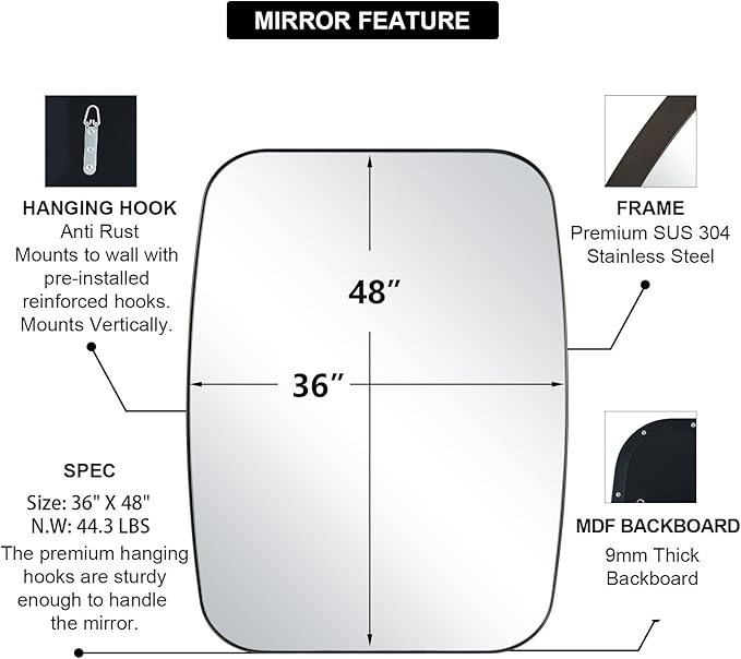 ANDY STAR Bronze Oblong Mirror, 36x48 Inch Brushed Bronze Oval Mirror for Bathroom with Stainless Steel Metal Frame, Wall Mouned for Bathroom, Living Room, Entryway