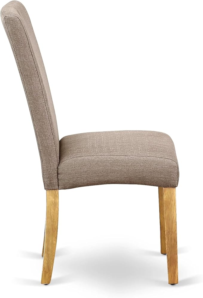 East West Furniture AMDR3-OAK-16 3 Piece Dining Room Table Set Contains a Round Kitchen Table with Pedestal and 2 Dark Khaki Linen Fabric Parsons Dining Chairs, 36x36 Inch, Oak