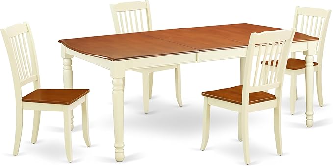 East West Furniture DODA5-BMK-W 5 Piece Dining Set Includes a Rectangle Dining Room Table with Butterfly Leaf and 4 Wood Seat Chairs, 42x78 Inch, Buttermilk & Cherry