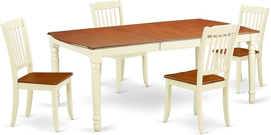 East West Furniture DODA5-BMK-W 5 Piece Dining Set Includes a Rectangle Dining Room Table with Butterfly Leaf and 4 Wood Seat Chairs, 42x78 Inch, Buttermilk & Cherry
