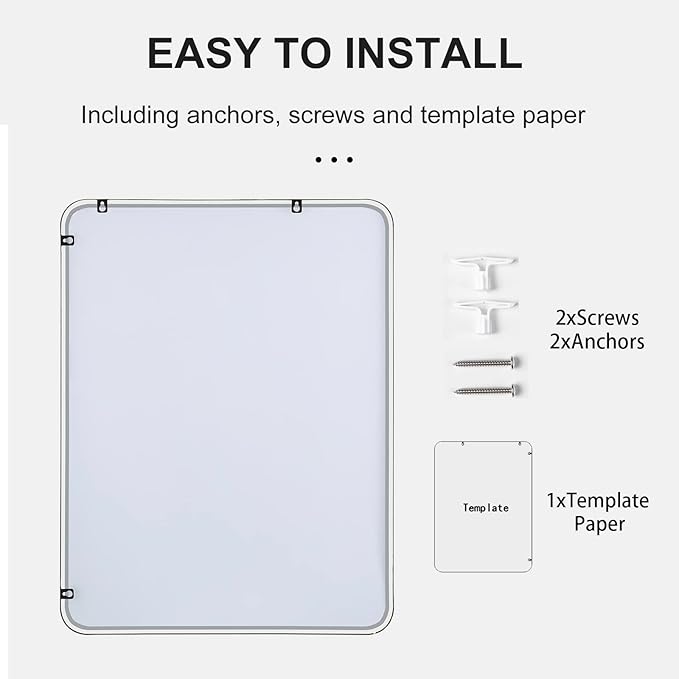 24"x32" Bathroom Wall Mirror with Matte Black Metal Frame & HD Glass, Copper-Free Mirrors Modern Rectangle Round Corner Framed Vanity Mirror - Horizontal or Vertical Installation