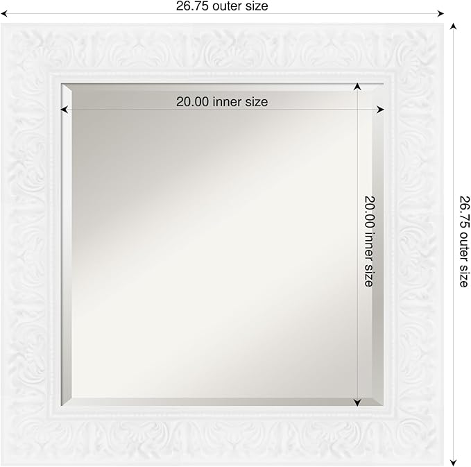 Amanti Art White Bathroom Mirror for Over Sink, 27x27 Luxe White Square Vanity Mirror, Medium Traditional Frame, Hangs Horizonally and Vertically, Bathroom Wall Decor, Beveled Edge