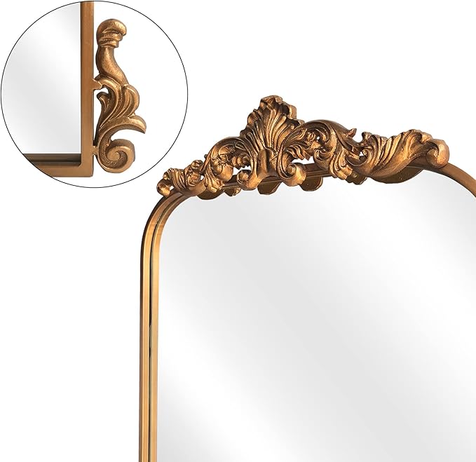 WAMIRRO Arched Mirror,Vintage Black Traditional Vintage Ornate Baroque Mirrors,Antique Brass Mirrors for Entryway/Fireplace/Living Room/Hallway/Bathroom.22“X48“ Gold