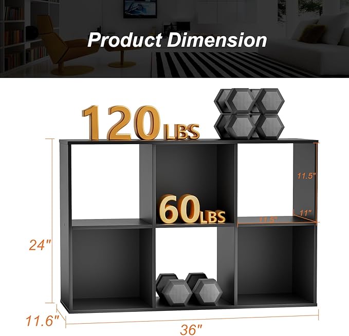 Sweetcrispy 6 Cube Storage Organizer - Open Cube Bookshelf with 3 Removable Back Panels, Display Storage Bookcase for Living Room, Bedroom, Entrance Hall, Home Office，36" L×11.6" W×24" H, Deep Black