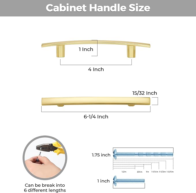 30 Pack Cabinet Handles 4" Hole Center - Curved Cabinet Pulls Brushed Brass Drawer Pulls for Kitchen Cupboard Solid Handles for Dresser Drawer Arch Closet Hardware