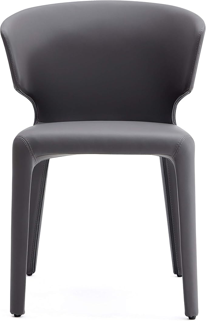 Manhattan Comfort Conrad Mid Century Modern Dining Chairs Woven Tweed Upholstered Kitchen Furniture with Contoured Back, Foam Padding & Metal Legs, Set of 2, Grey