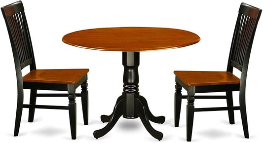 East West Furniture DLWE3-BCH-W 3 Piece Kitchen Table & Chairs Set Contains a Round Dining Table with Dropleaf and 2 Dining Room Chairs, 42x42 Inch, Black & Cherry