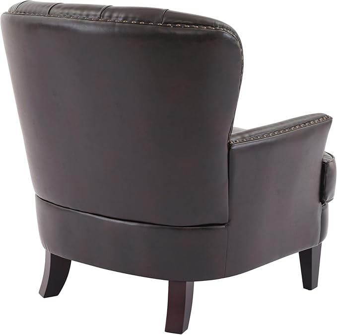 Ball & Cast Accent Chair,Mid-Century Lounge Living Room Chairs with Button Tufting,Upholstered Reading Accent Chair W/Solid Wood Legs and Curved Backrest,for Bedroom,Apartment,Dark Brown