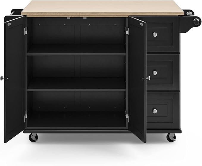 Homestyles Dolly Madison Black Mobile Kitchen Island Cart with Wood Drop Leaf Breakfast Bar