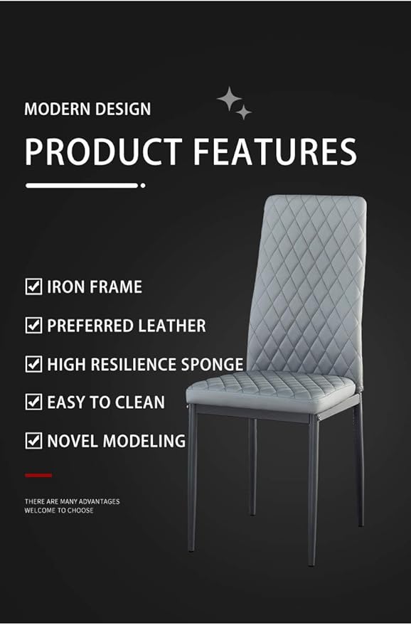 JT Modern Minimalist Dining Chair Fireproof Leather Sprayed Metal Pipe Diamond Grid Pattern Restaurant Home Conference Chair Set of 4 Or 6 (4, White)