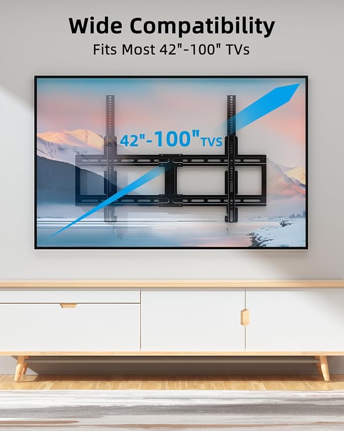HOME VISION Fixed TV Wall Mount for Most 42"-100" Flat Curved TVs- 0.86'' Ultra Slim, Low Profile TV Mount Fits 8"-32" Studs, Heavy Duty Bracket Mounts for Large TVs, Max VESA 800X600mm, Up to 200lbs