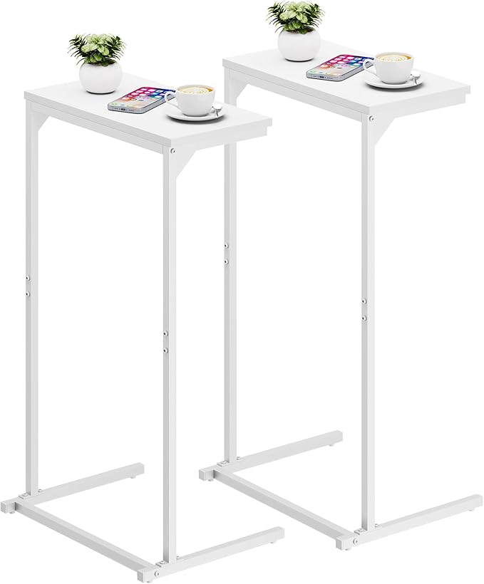 TUTOTAK C Shaped End Table, Small Side Table, Set of 2, 28.7 inch Tall Couch Table, Sofa Table, Living Room, Bed Room, White TB01BW0712