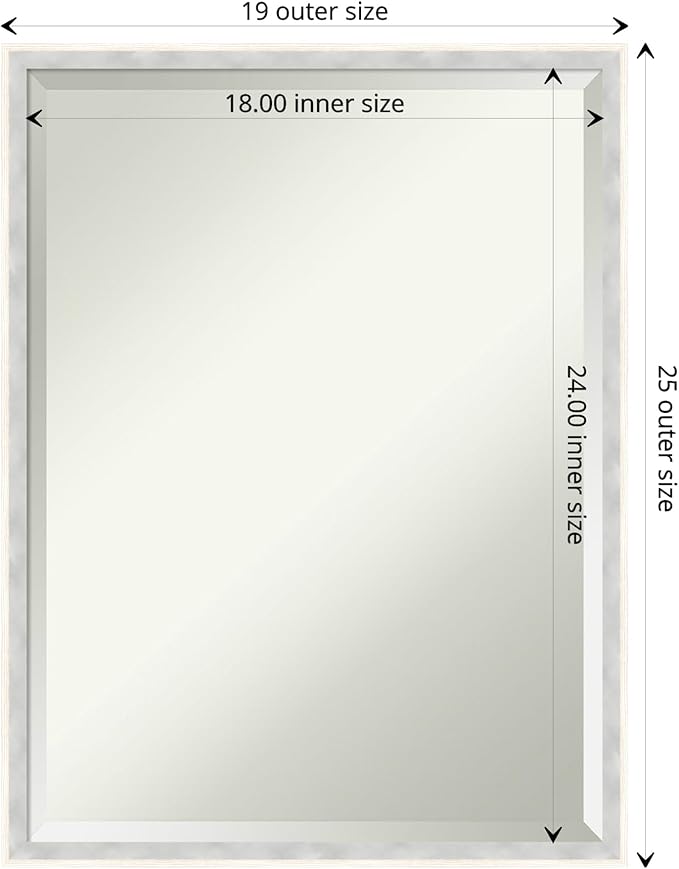 Amanti Art White Bathroom Mirror for Over Sink, 25x19 Paige White Silver Rectangle Vanity Mirror, Medium Modern Contemporary Wood Frame, Hangs Horizonally and Vertically, Bathroom Wall Decor, Beveled