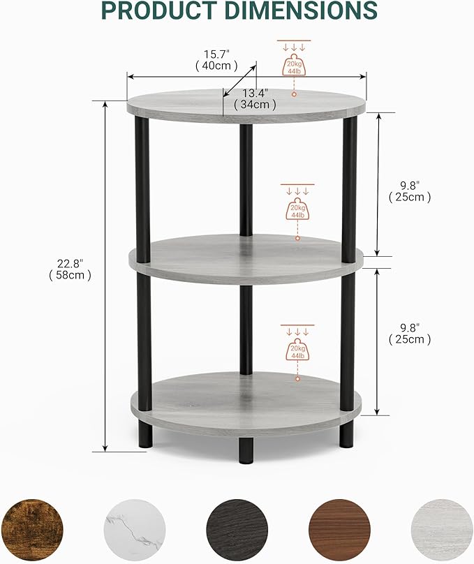 Small Round Side Table - 3-Tier Oval Accent Table for Small Spaces, Rustic Wood and Metal Couch End Table, Nightstand for Bedroom or End Table Living Room, Easy to Assemble, Greige