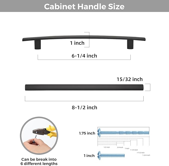 25 Pack Cabinet Handles 6.25" Hole Center - Curved Cabinet Pulls Black Drawer Pulls for Kitchen Cupboard Solid Hardware for Dresser Drawer Arch Hardware