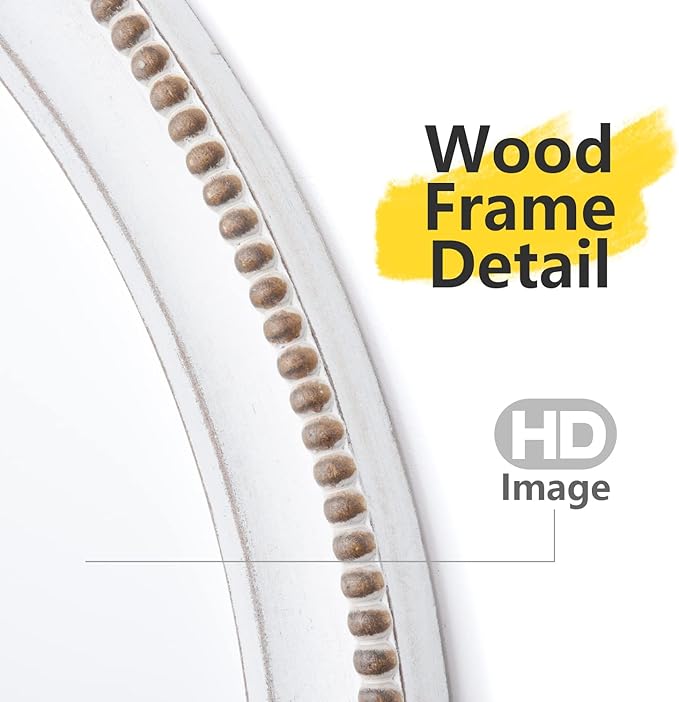 sawsile Wood Circle Mirror,Rustic Farmhouse Wall Mirror 28 inch Round Morden Decoration Wood Large Mirror White Accent Mirror for Bedroom,Living Room