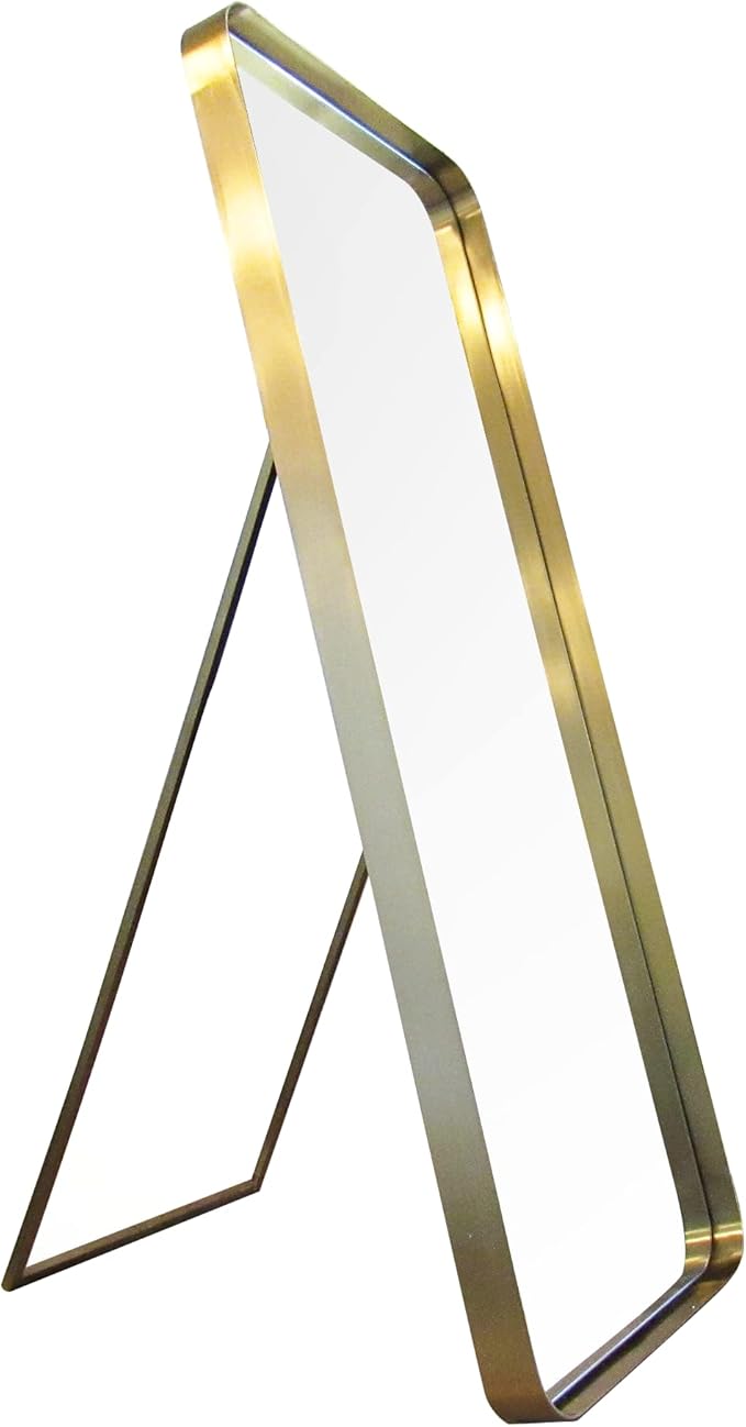 Gold Rectangular Mirror 48 inch Tall | Wall Mounted or Free Standing Floor Mirror | Full Size with Stainless Steel Frame and Rounded Corners | Full Length Mid Century Modern Design by Wall Charmers