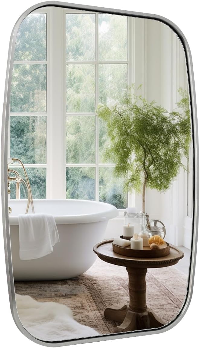 ANDY STAR Brushed Nickel Oval Bathroom Mirror for Over Sink, 24x36 Inch Bathroom Vanity Mirror with Unique Oblong Rounded Corner Tube Metal Frame-Modern Design with Anti-Rust Stainless Steel Frame