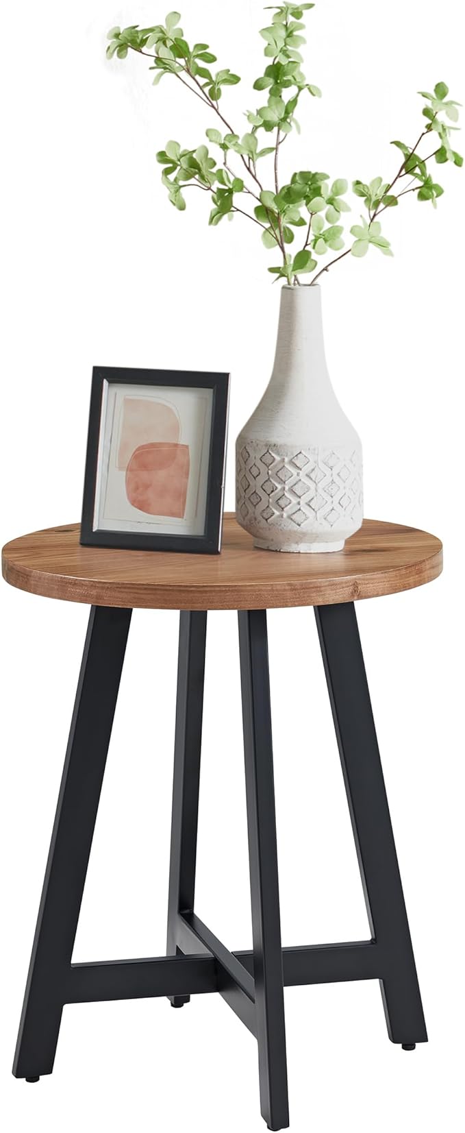 Lavish Home End Table - Industrial Side Table with MDF Top and Metal Frame - Round Table for Living Room, Bedroom, Hallway, or Dorm Room (Walnut)