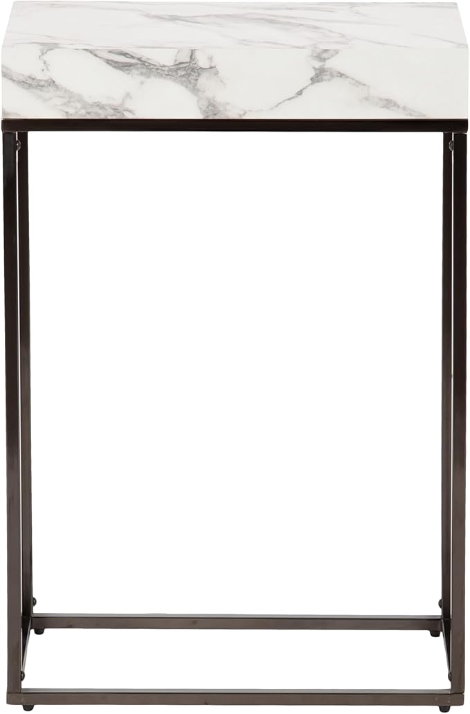 Kate and Laurel Karlsen Modern Faux Marble and Metal Narrow Side Table, 16 x 8 x 24, White and Gray Gunmetal, Minimal Slim End Table for Use as Bedroom Nightstand or Entryway Accent